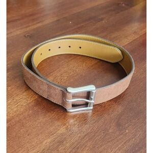 GAP Unisex Suede Leather Belt Chocolate Brown Size 32 Silver Buckle Casual Dress